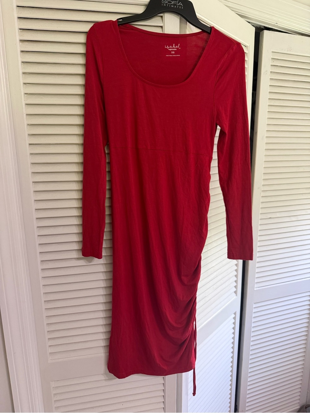 Isabel Red Long-Sleeve Ruched Midi Dress